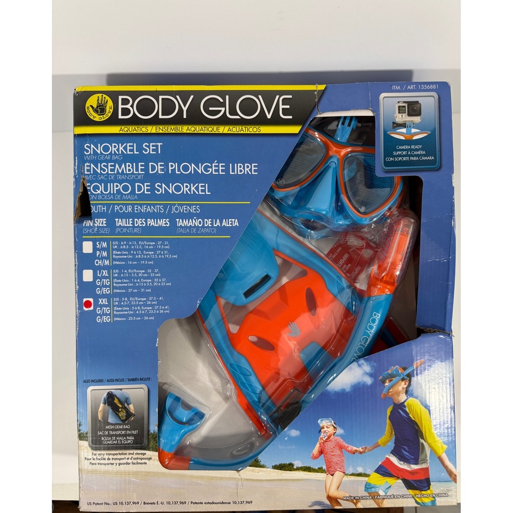 Body Glove Snorkel Set Youth XXL Blue Orange New Damaged Box Camera Mount